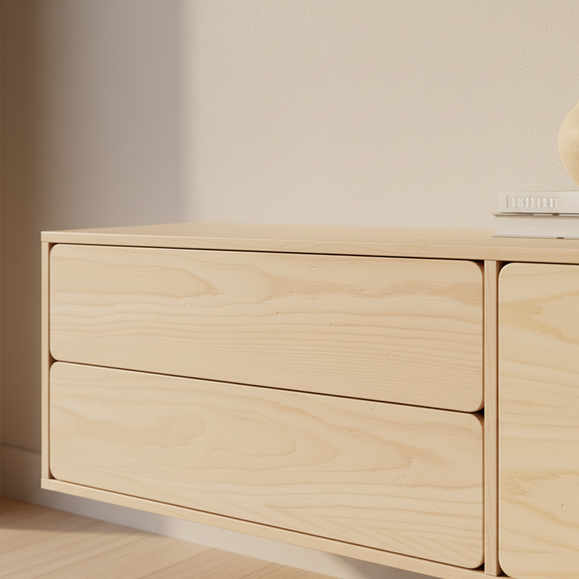 Mueble TV Flotante Penxat 160 detalle de estilo nórdico