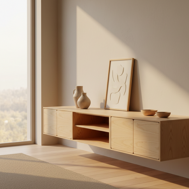 Mueble TV Penxat 240 Natural - 4 puertas 1 balda en ambiente de estilo nórdico