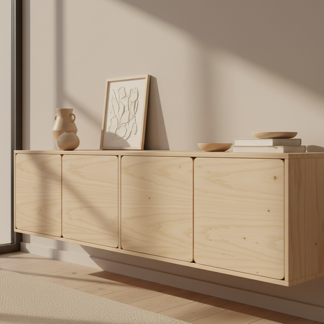 Mueble TV Flotante Penxat 160 Natural - 4 Puertas en ambiente de estilo nórdico