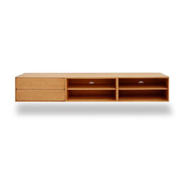 Mueble de TV de 240cm personalizado Roble Natural Cajones Extraíbles / Sin Puerta / Sin Puerta Colgado a Pared Slowdeco