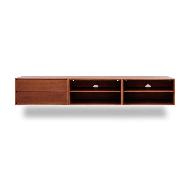 Mueble de TV de 240cm personalizado Nogal Cajones Extraíbles / Sin Puerta / Sin Puerta Colgado a Pared Slowdeco
