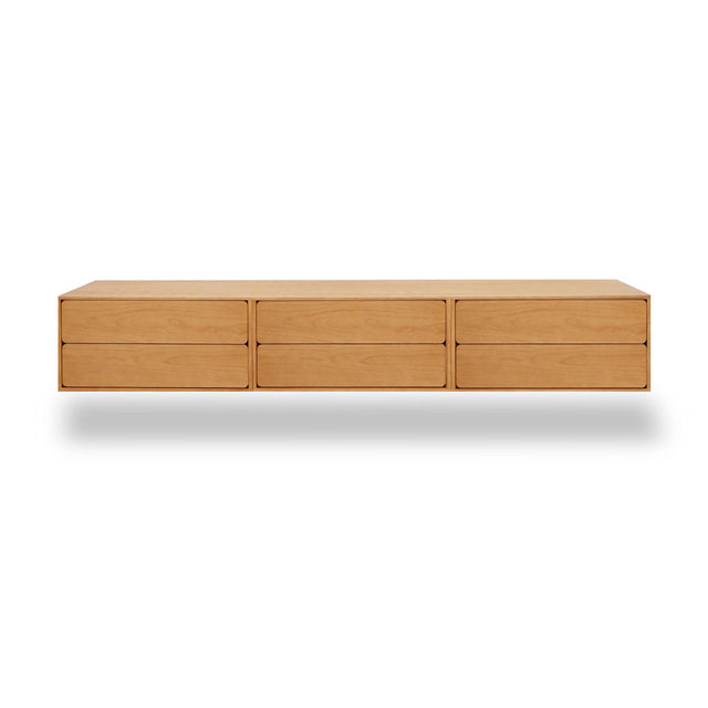 Mueble de TV de 240cm personalizado Roble Natural Cajones Extraíbles / Cajones Extraíbles / Cajones Extraíbles Colgado a Pared Slowdeco