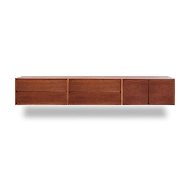 Mueble de TV de 240cm personalizado Nogal Cajones Extraíbles / Cajones Extraíbles / Puerta Abatible Colgado a Pared Slowdeco