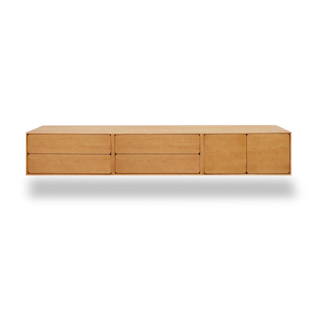 Mueble de TV de 240cm personalizado Roble Natural Cajones Extraíbles / Cajones Extraíbles / Puerta Abatible Colgado a Pared Slowdeco