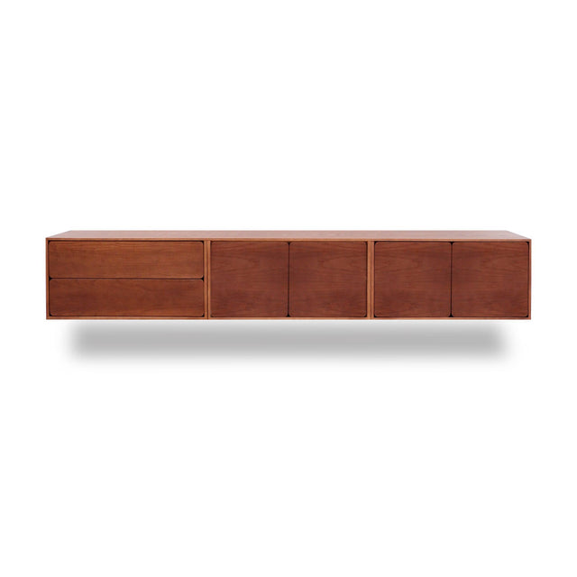 Mueble de TV de 240cm personalizado Nogal Cajones Extraíbles / Puerta Abatible / Puerta Abatible Colgado a Pared Slowdeco