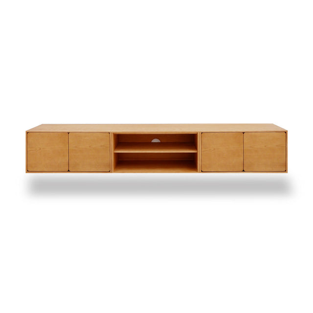 Mueble de TV de 240cm personalizado Roble Natural Puerta Abatible / Sin Puerta / Puerta Abatible Colgado a Pared Slowdeco