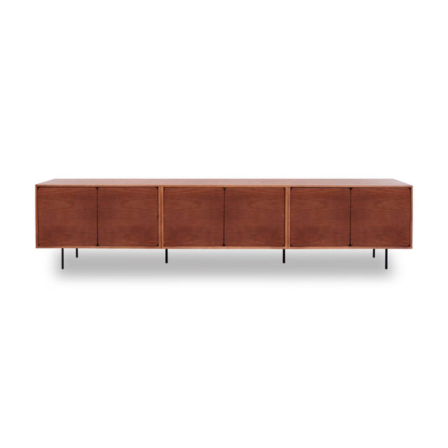 Mueble de TV de 240cm personalizado Nogal Puerta Abatible / Puerta Abatible / Puerta Abatible Apoyado sobre patas de acero Slowdeco