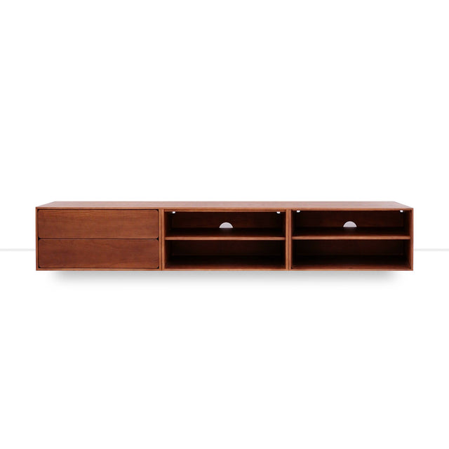 Mueble de TV de 240cm personalizado Nogal Cajones Extraíbles / Sin Puerta / Sin Puerta Apoyado a suelo-con niveladores Slowdeco