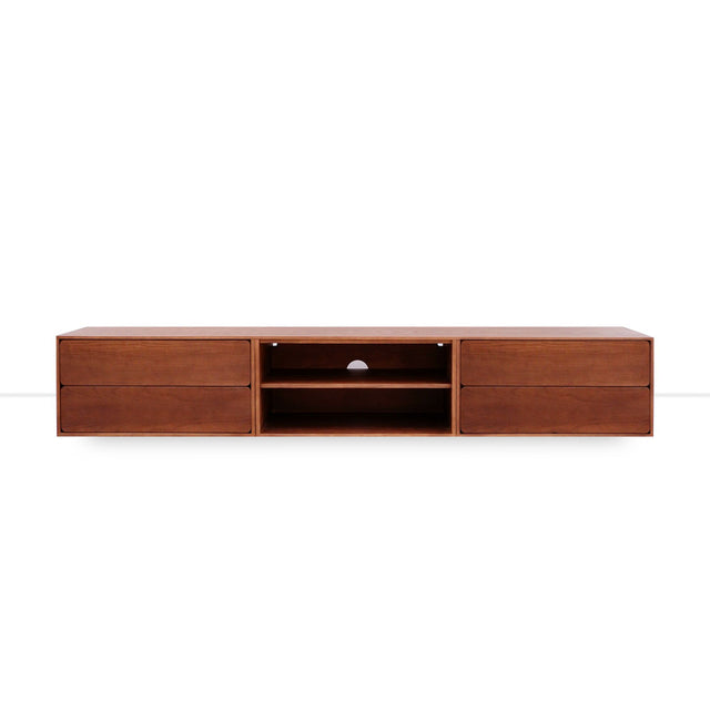 Mueble de TV de 240cm personalizado Nogal Cajones Extraíbles / Sin Puerta / Cajones Extraíbles Apoyado a suelo-con niveladores Slowdeco