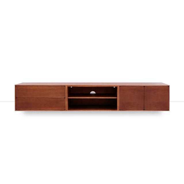 Mueble de TV de 240cm personalizado Nogal Cajones Extraíbles / Sin Puerta / Puerta Abatible Apoyado a suelo-con niveladores Slowdeco