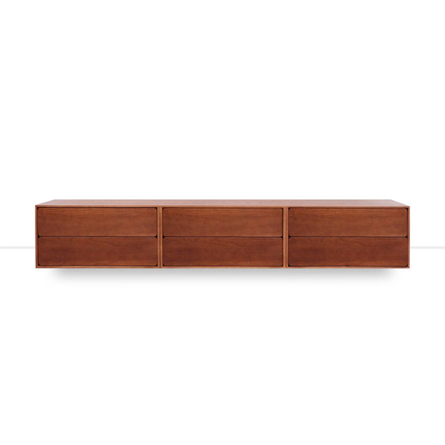 Mueble de TV de 240cm personalizado Nogal Cajones Extraíbles / Cajones Extraíbles / Cajones Extraíbles Apoyado a suelo-con niveladores Slowdeco