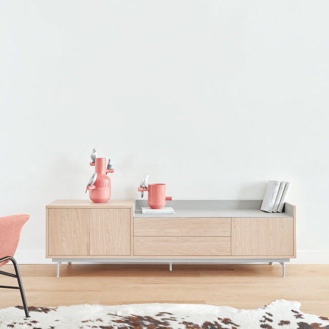 Mueble TV Valley 180 Roble - Nogal (Copia) con roble natural, nogal en ambiente de estilo nórdico