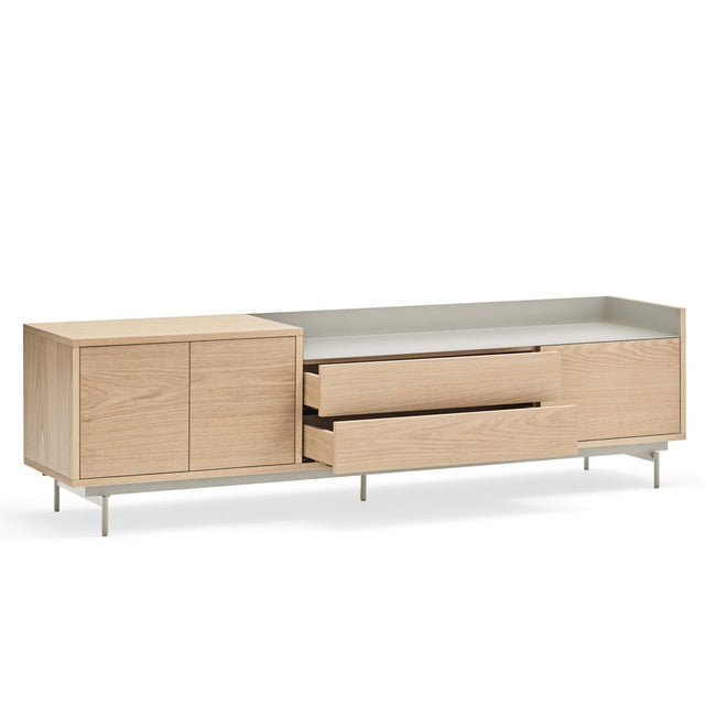 Mueble TV Valley 180 Roble - Nogal (Copia) con roble natural, nogal en ambiente de estilo nórdico