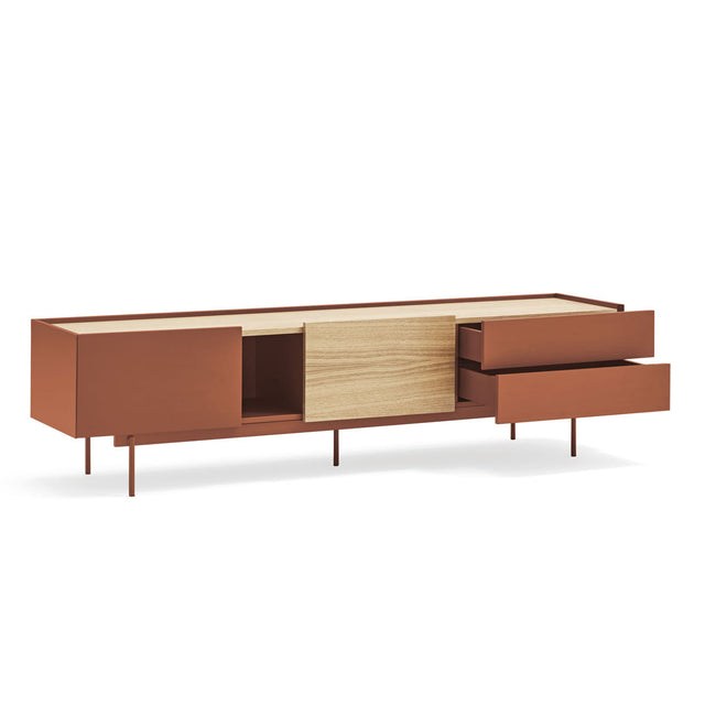 Mueble TV Otto 180 Teja con acabado teja en ambiente de estilo nórdico