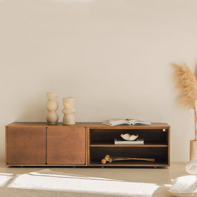 Mueble de TV nogal 160cm con modulo puerta y balda Slowdeco