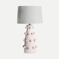 Vista frontal Lámpara de Sobremesa Judith Cerámica en color rosa y lino gris Kodu Homedesign Vical Slowdeco