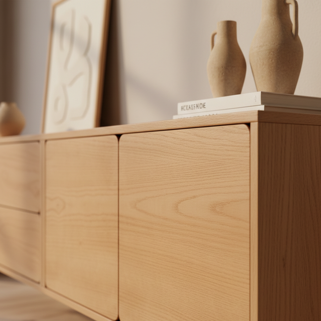 Mueble TV Flotante Penxat 160 detalle de estilo nórdico
