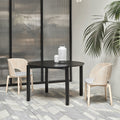Vista frontal Mesa de Comedor Redonda Atlas 120 cm madera natural lacada negra comedor terraza cubierta Teulat Slowdeco