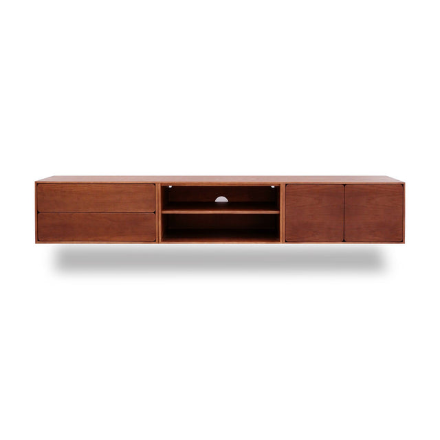 Mueble de TV de 240cm personalizado Nogal Cajones Extraíbles / Sin Puerta / Puerta Abatible Colgado a Pared Slowdeco