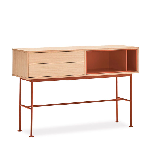 Mueble Consola Yoko 120 Roble con roble natural, madera natural en ambiente de estilo nórdico
