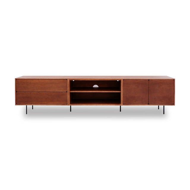 Mueble de TV de 240cm personalizado Nogal Cajones Extraíbles / Sin Puerta / Puerta Abatible Apoyado sobre patas de acero Slowdeco