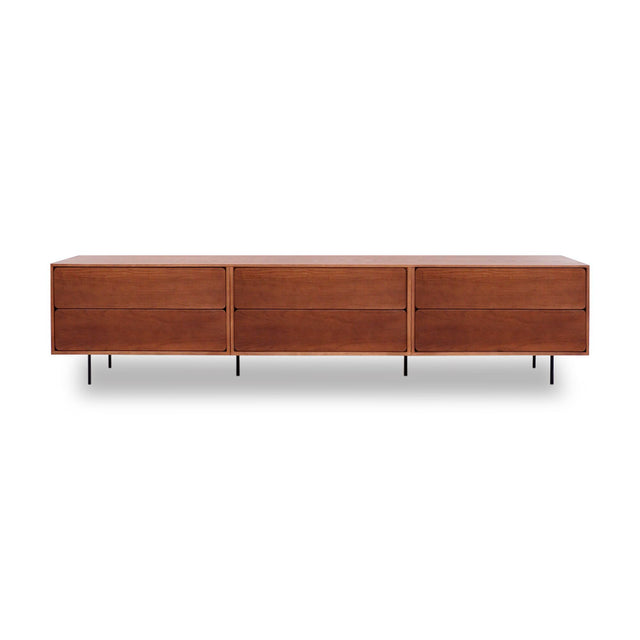 Mueble de TV de 240cm personalizado Nogal Cajones Extraíbles / Cajones Extraíbles / Cajones Extraíbles Apoyado sobre patas de acero Slowdeco