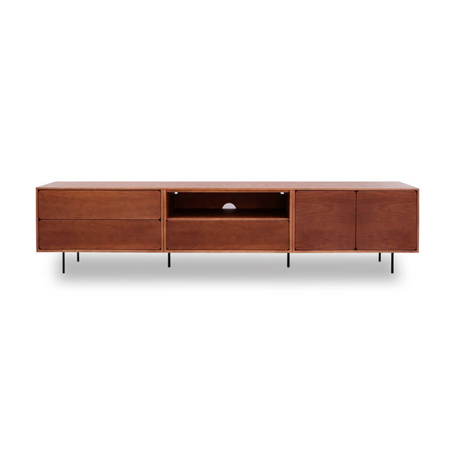 Mueble de TV de 240cm personalizado Nogal Cajones Extraíbles / Cajón Extraible / Puerta Abatible Apoyado sobre patas de acero Slowdeco