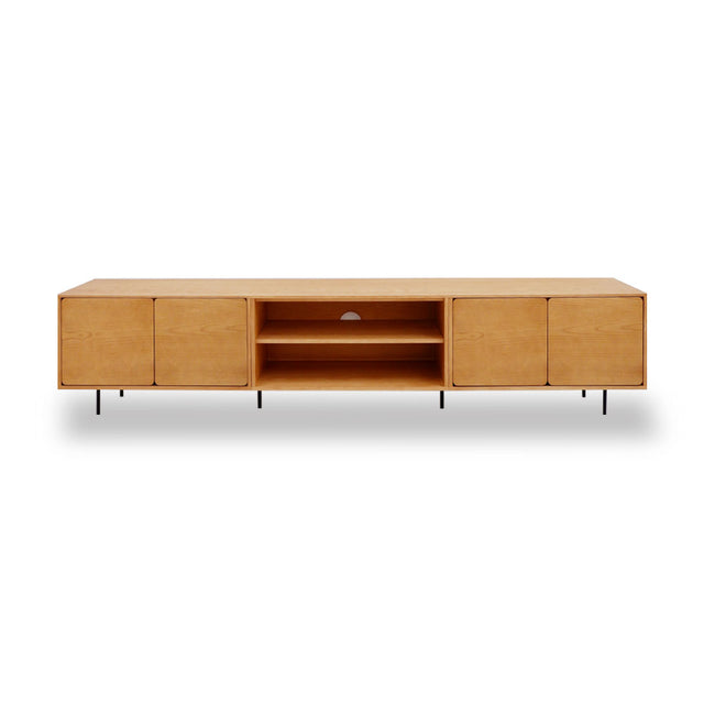 Mueble de TV de 240cm personalizado Roble Natural Puerta Abatible / Sin Puerta / Puerta Abatible Apoyado sobre patas de acero Slowdeco