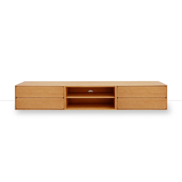 Mueble de TV de 240cm personalizado Roble Natural Cajones Extraíbles / Sin Puerta / Cajones Extraíbles Apoyado a suelo-con niveladores Slowdeco