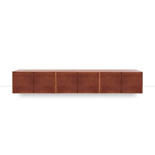 Mueble de TV de 240cm personalizado Nogal Puerta Abatible / Puerta Abatible / Puerta Abatible Apoyado a suelo-con niveladores Slowdeco
