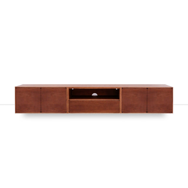 Mueble de TV de 240cm personalizado Nogal Puerta Abatible / Cajón Extraible / Puerta Abatible Apoyado a suelo-con niveladores Slowdeco